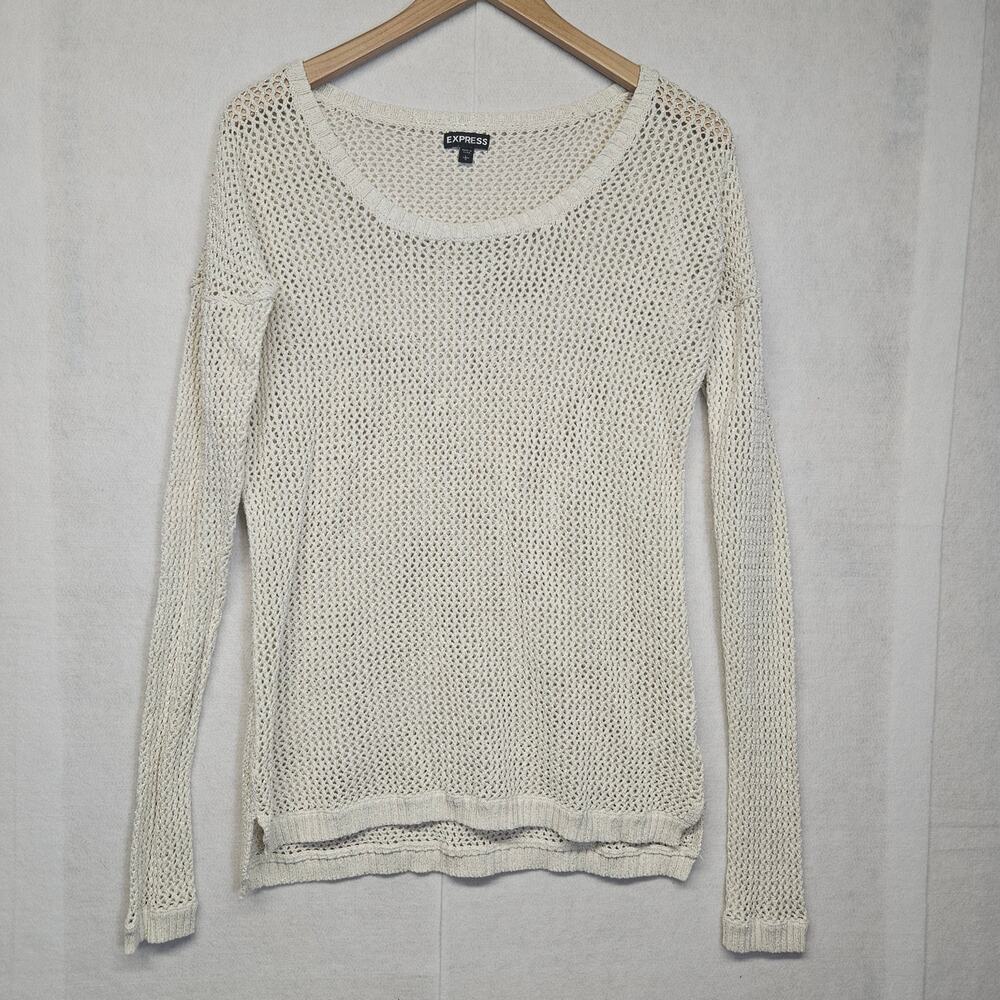 Express Ivory Open Knit Sweater Long Sleeve Y2K Style Women's Size Large Sparkle